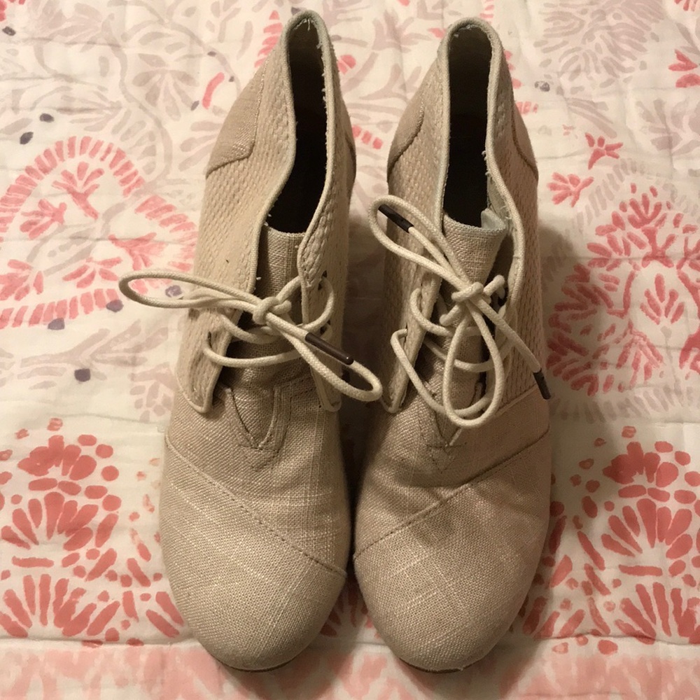 Toms Canvas Wedge Booties